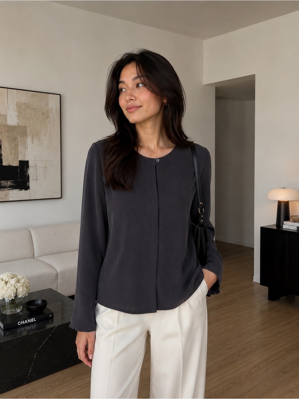 Eileen Fisher Gray Silk Top
